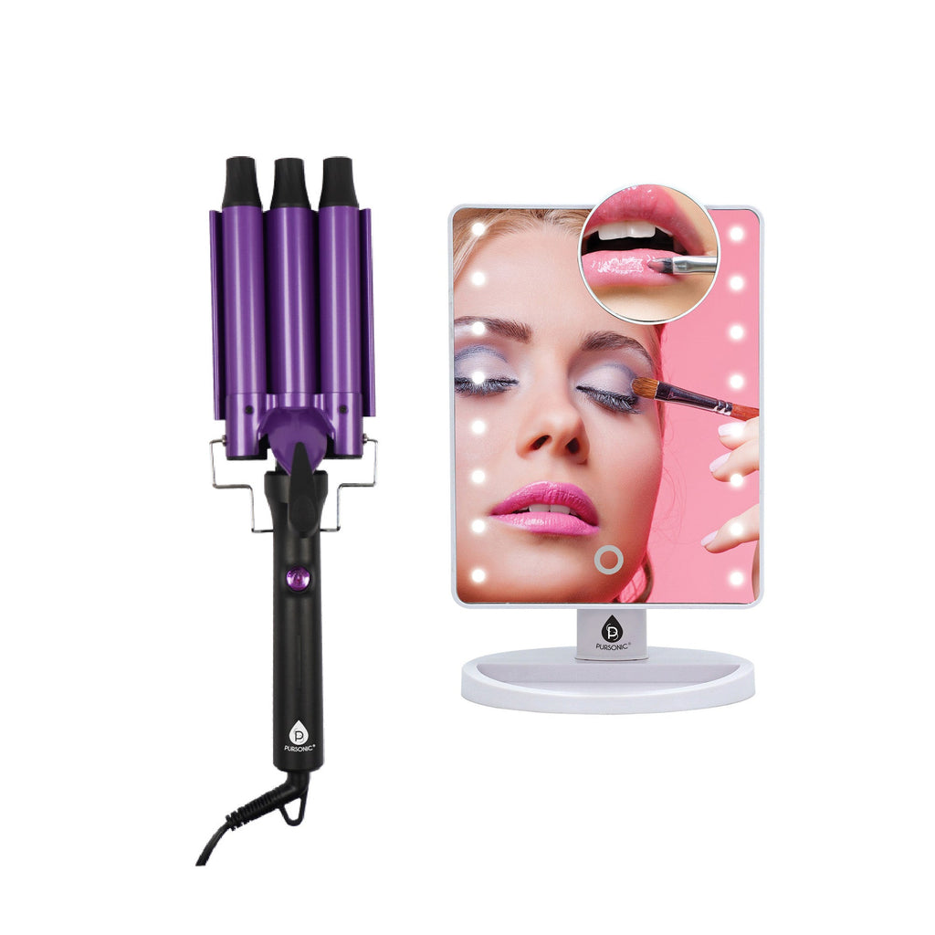 Dimmable LED Vanity Mirror & Pursonic Triple Barrel Hair Curler: The Ultimate Glow-Up Bundle-0