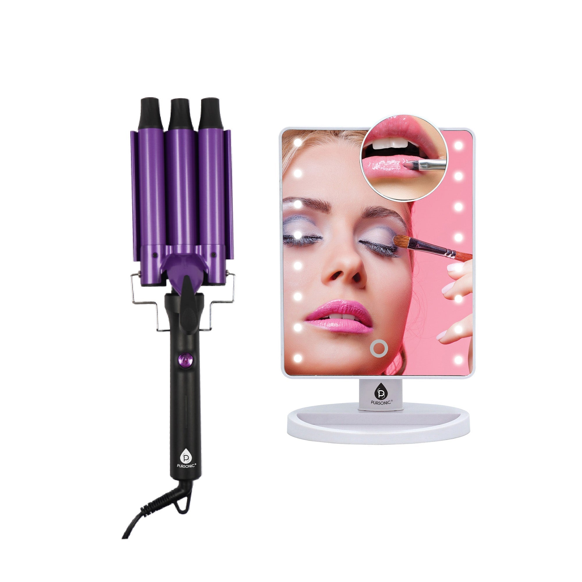 Dimmable LED Vanity Mirror & Pursonic Triple Barrel Hair Curler: The Ultimate Glow-Up Bundle-0