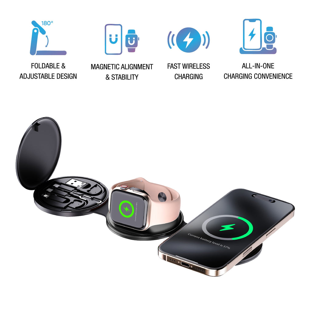 Pursonic 2-in-1 Tech Bundle – 5-in-1 Folding Wireless Charger & Bedside Alarm Clock
