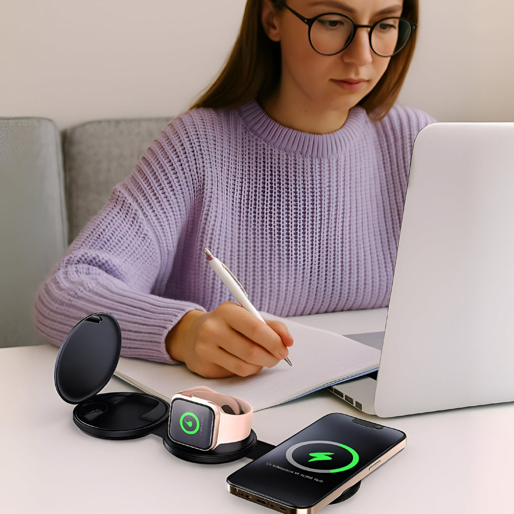 Pursonic 2-in-1 Tech Bundle – 5-in-1 Folding Wireless Charger & Bedside Alarm Clock