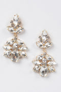 Pair of clear rhinestone drop earrings with floral cluster and dangling center stones