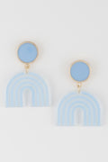 Blue mini arch drop earrings with gold-tone round tops and light blue striped arches