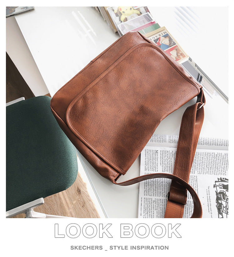 Men's British Style Vintage PU Leather Messenger Bag Crossbody For Street Retro Look