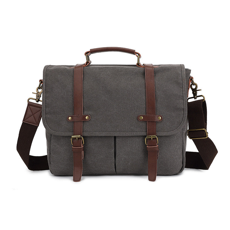 Canvas Retro Mens One Shoulder Satchel Bag Wear Resistant for Business Travel Black Gray Brown