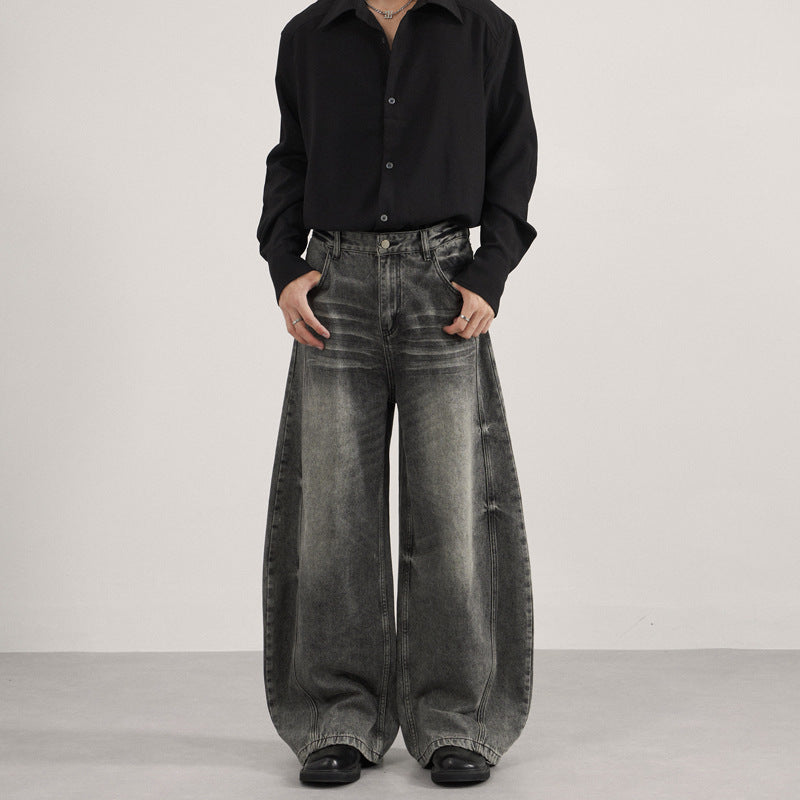 Loose Straight Washed Cat Beard Machete Jeans Men