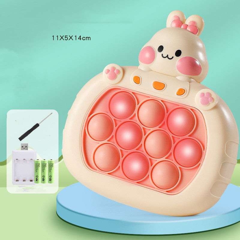 Cream bunny press-and-play bubble pop toy console with pink pop circles