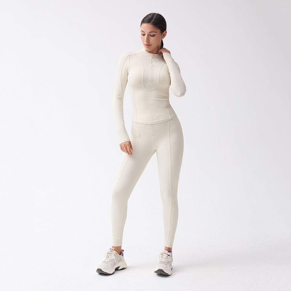 Nylon Long Sleeve Skinny Fit Workout Top for Yoga and Fitness Available in Black Milky White Khaki Green