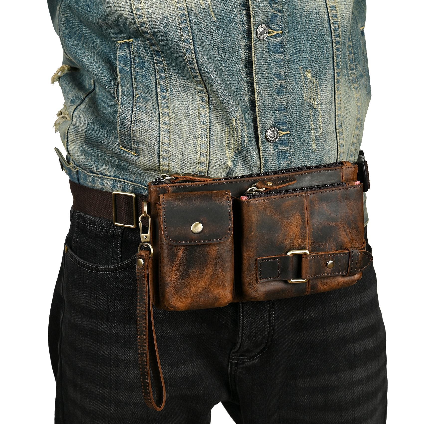 Vegetable Tanned Leather Cowhide Men's Chest Bag Crossbody Travel Bag For Everyday Use