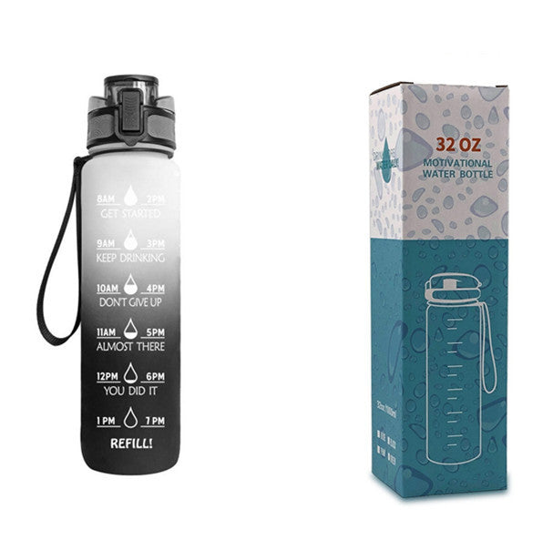 1L Motivational Water Bottle with Time Markers - Tritan Sports Bottle