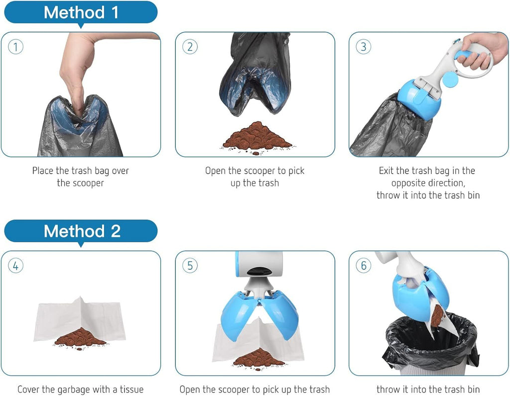 Pet Pooper Scooper With Built-In Trash Bag Holder Non-Breakable High-Strength ABS Plastic Grass And Gravel Cleanup