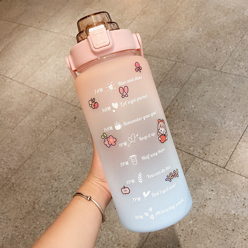 2000ml Water Bottle With Straw Portable Scale Bottle Safe Lock Leakproof Sports Bottle Gradient Color Options