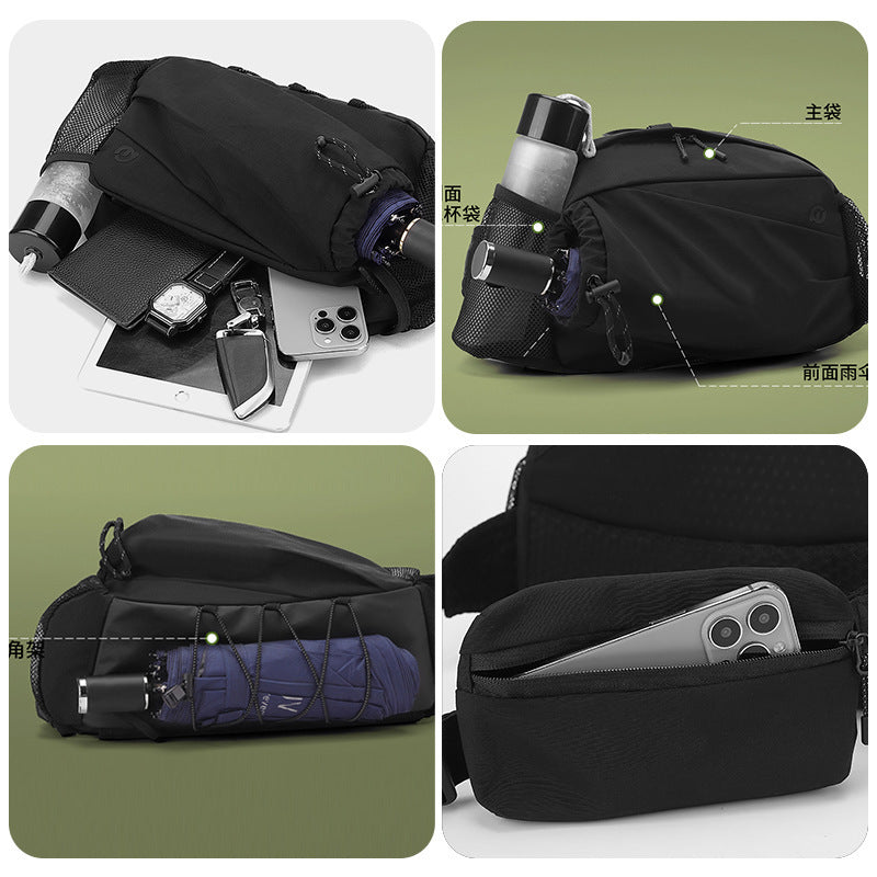 Unisex Outdoor Travel Waist Bag Backpack Nylon With Polyester Lining Black Milky White Dark Blue Brown Army Green