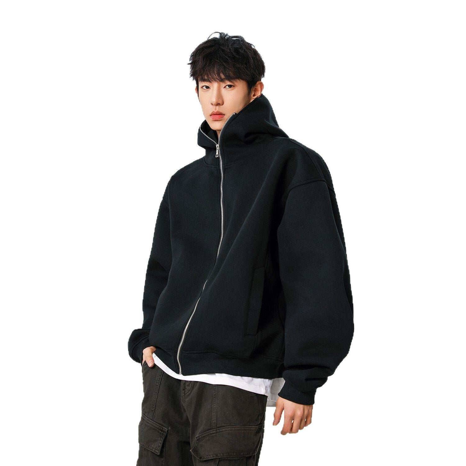 Solid Color Versatile American High Street Cardigan Hoodie