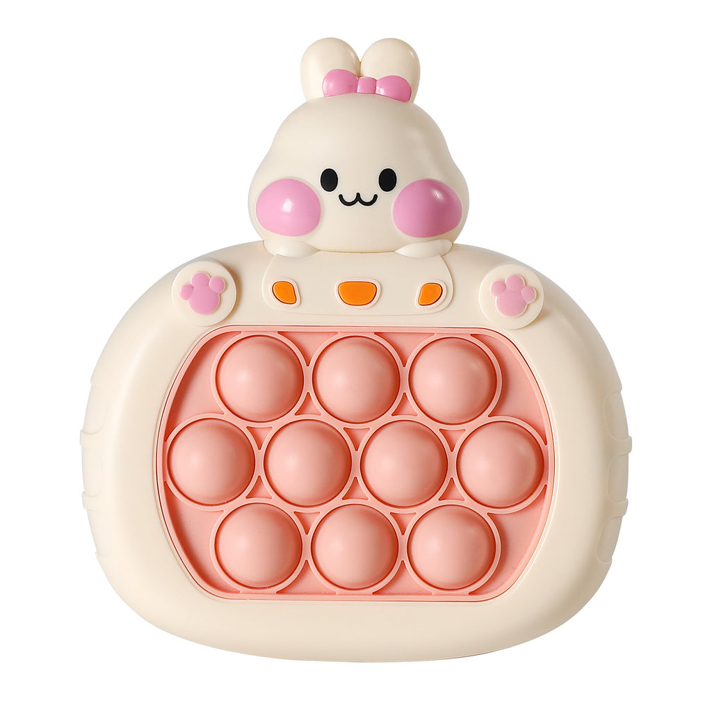 Cream bunny press-and-play bubble pop toy console with pink and orange circles