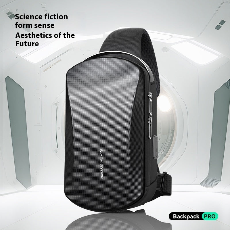 New Hard Shell Mens Waterproof PU Leather Shoulder Messenger Bag With USB Port Crossbody