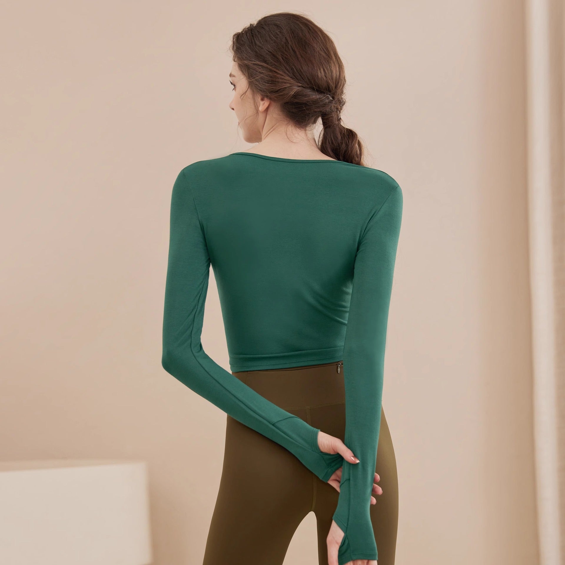 Breathable Running Training Pilates Workout Clothes Set Nylon Spandex Women Long Sleeve Top and Pants