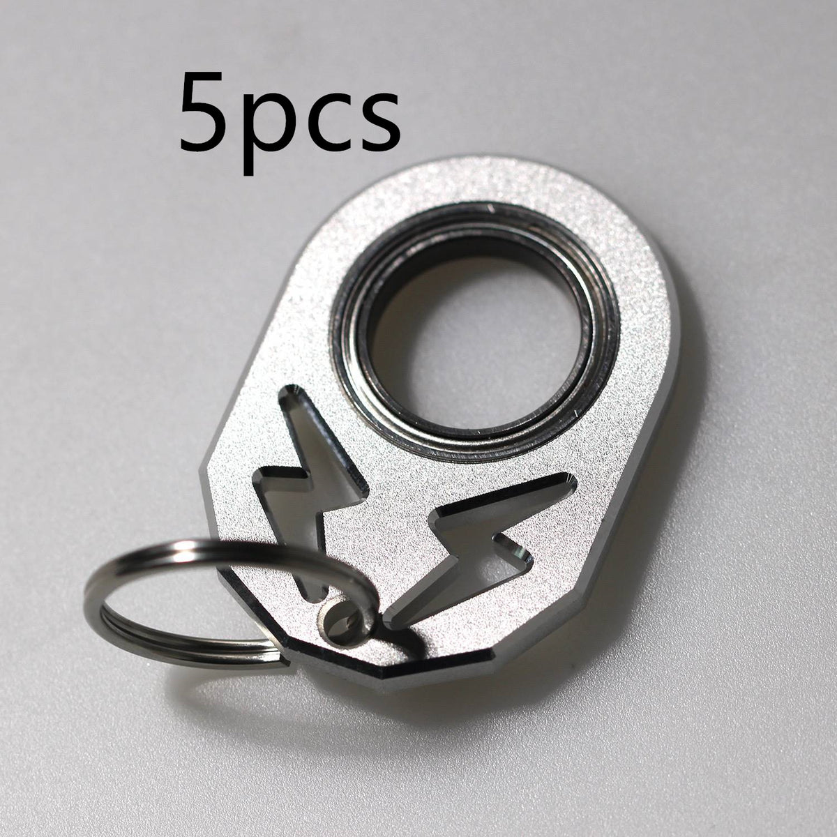Silver rotating decompression key chain with metal ring, 5-pack.