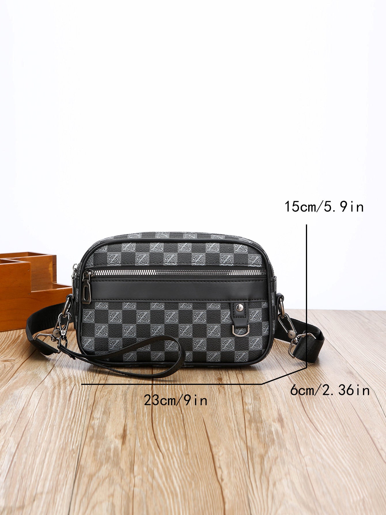 Casual Mens Horizontal Messenger Bag Large Capacity PU Leather Shoulder Bag Wear Resistant Geometric Pattern