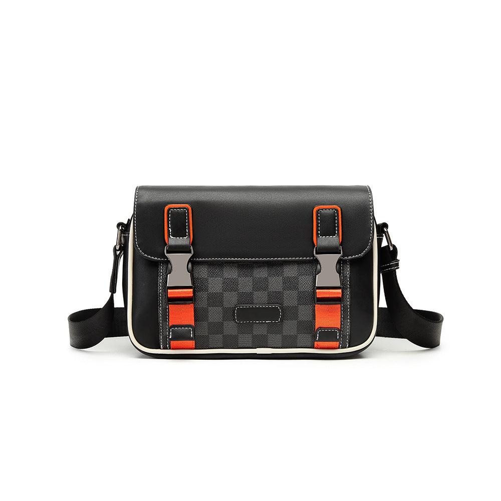 Men's PU Leather Plaid Shoulder Bag Crossbody for Casual Travel and Business Commuting