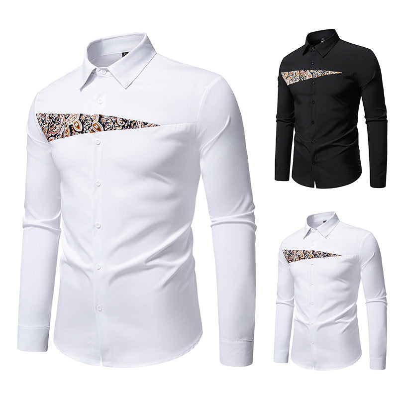 New Men's Paisley Color Matching Design Casual Long-sleeved Shirt