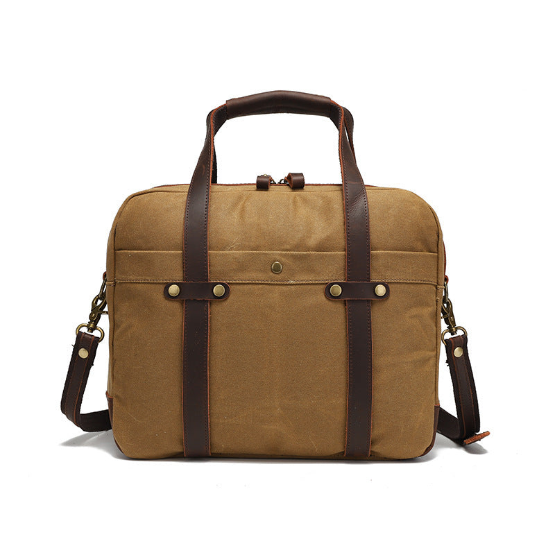Waxed Canvas Vintage Travel Mens Briefcase For Burden Reduction And Business Travel European Retro Style
