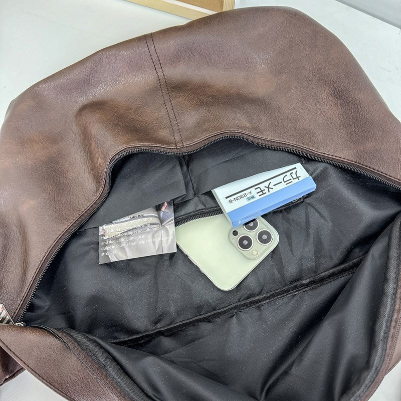 Retro Fashion Large Capacity Mens PU Crossbody Bag Brown Black White Waterproof Wear Resistant 50x29x3 cm