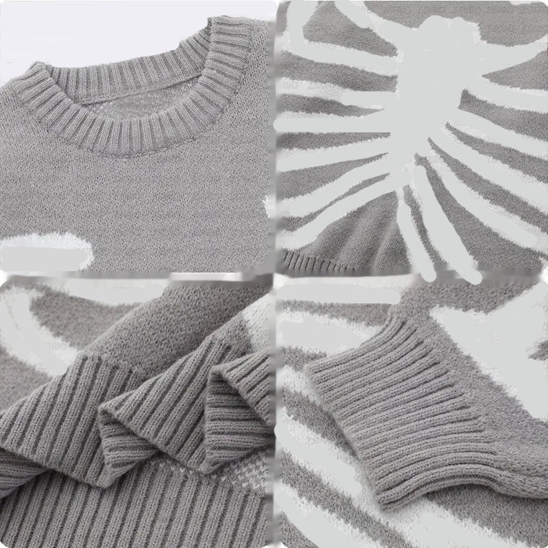 Cross-border Retro Loose Sweater Round Neck Top Harajuku Hip Hop Style Skull Sweater
