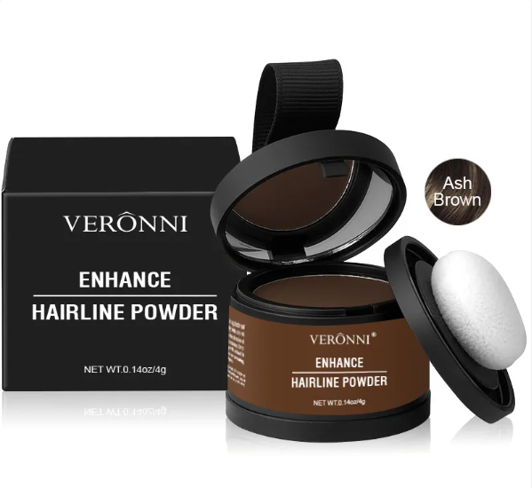 Hairline powder concealer compact with puff, shade Ash Brown.