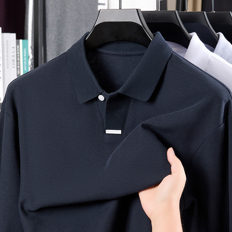 Men's Cotton Polo Shirt Loose Breathable Lapels Long Sleeve
