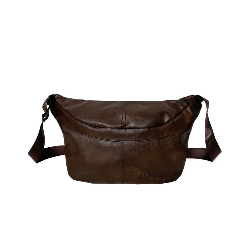 Retro Fashion Large Capacity Mens PU Crossbody Bag Brown Black White Waterproof Wear Resistant 50x29x3 cm
