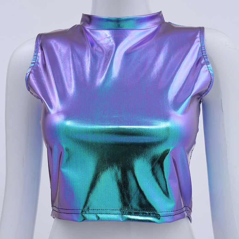 Turtleneck Sleeveless Top Nightclub Stage Performance Wear Women's Clothing