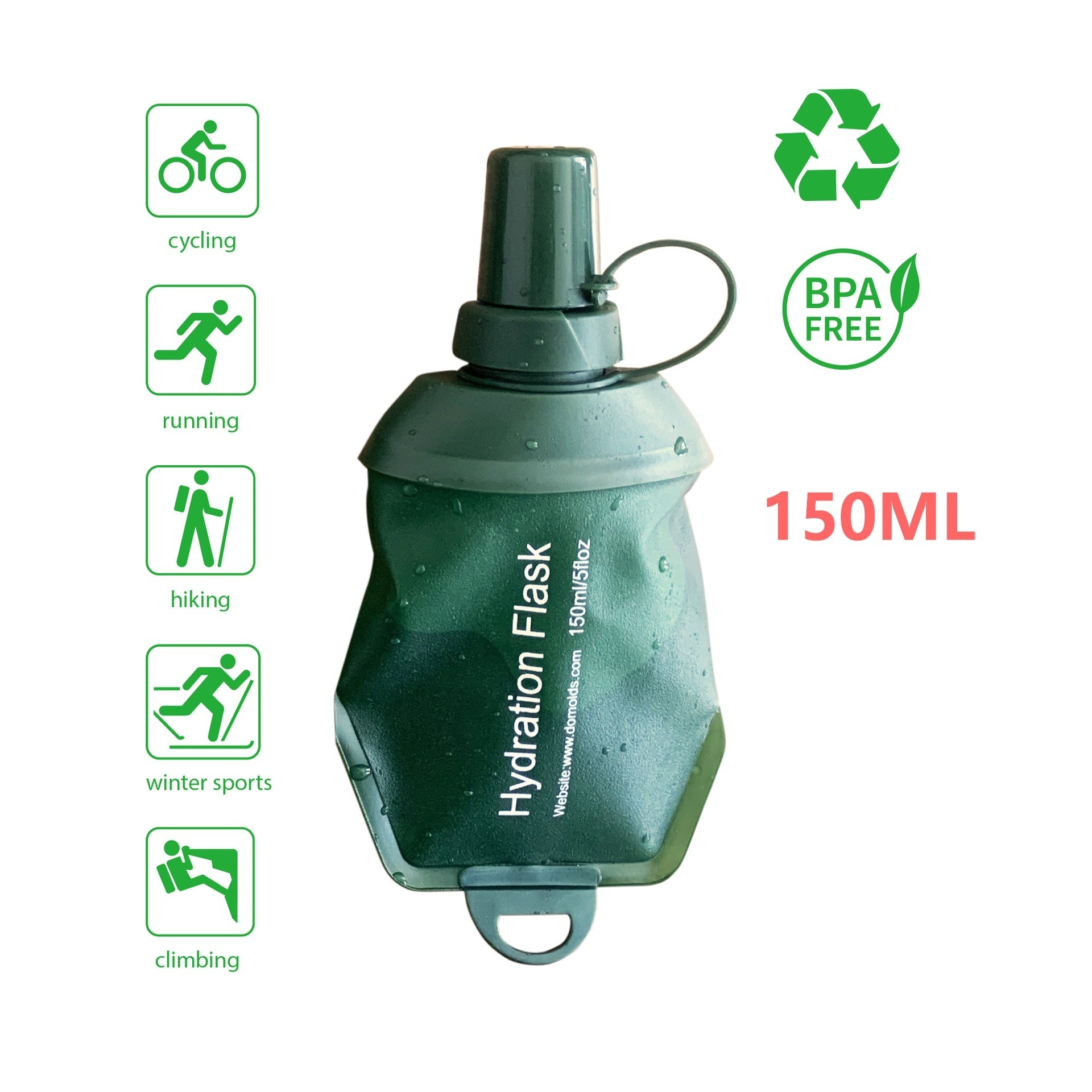 Sports Soft Water Bag Bottle Army Green 150ml 250ml 500ml Reusable Hydration Bottle for Outdoor Activities