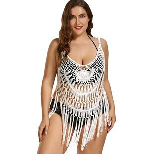 Bohemian Beach Cover-Up - Hand Crocheted Tassel Patchwork Top