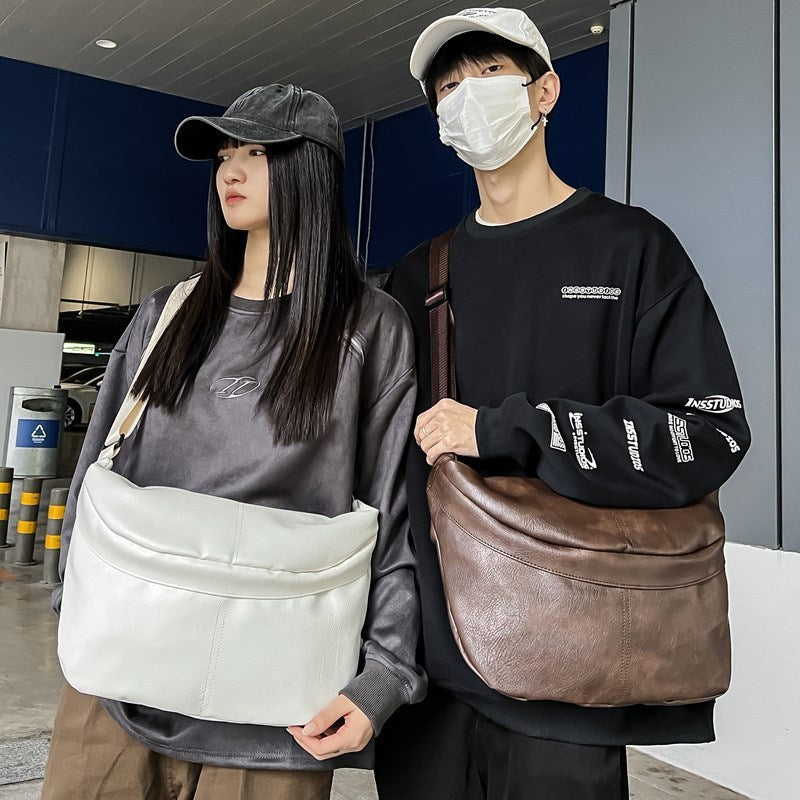 Retro Fashion Large Capacity Mens PU Crossbody Bag Brown Black White Waterproof Wear Resistant 50x29x3 cm