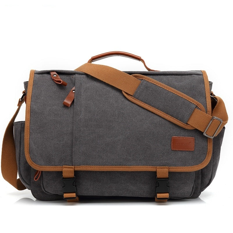 Men's Canvas Waterproof Large Capacity Shoulder Bag For 17 Inch Laptop Anti Theft Wear Resistant