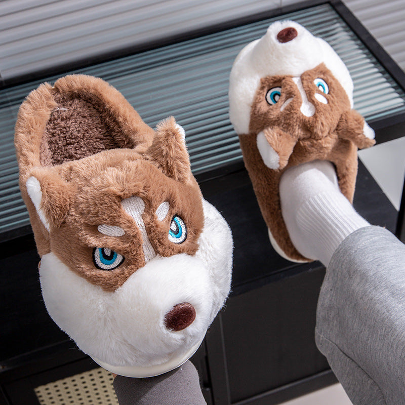 Cute Husky Cartoon Plush Cotton Slippers – Unisex Warm Indoor Winter Slippers | EU 36–51