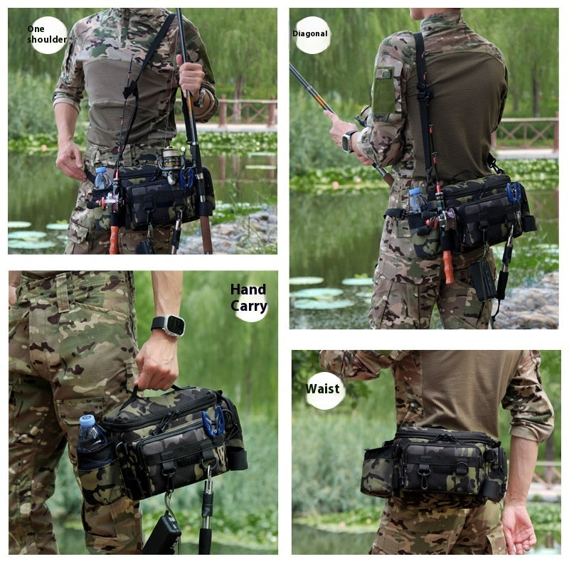 Camouflage Large Capacity Multifunctional Fishing Waist Bag For Insertion Pole And Lure Oxford Cloth