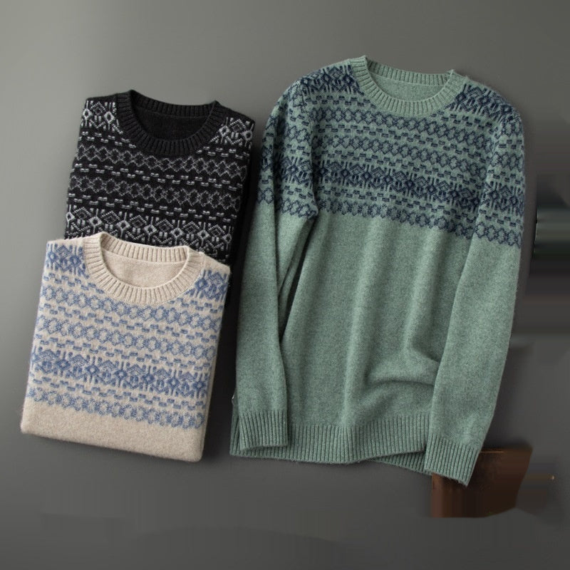 Jacquard Cashmere Sweater Men's Thickened Knitting Wool Base Shirt