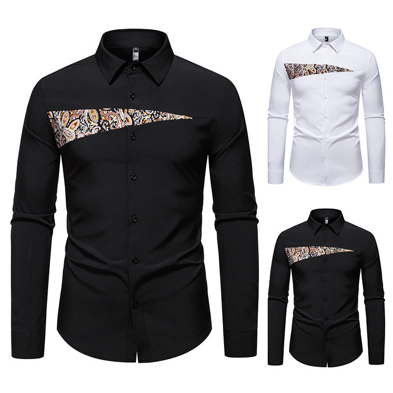 New Men's Paisley Color Matching Design Casual Long-sleeved Shirt
