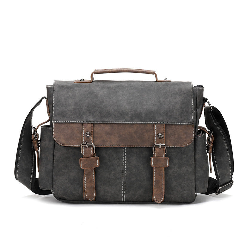 Casual PU Leather Men's Shoulder Bag Trendy Retro Style For Business Travel 34x28x10 Cm Gray Brown Coffee