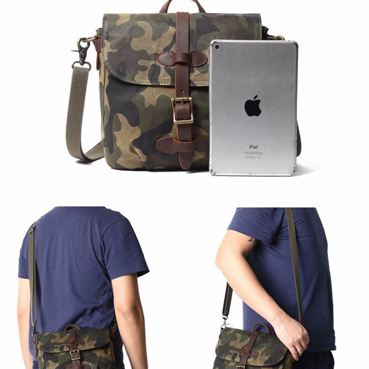 Camouflage Waterproof Canvas Shoulder Messenger Bag With Polyester Lining For Travel And Leisure Use