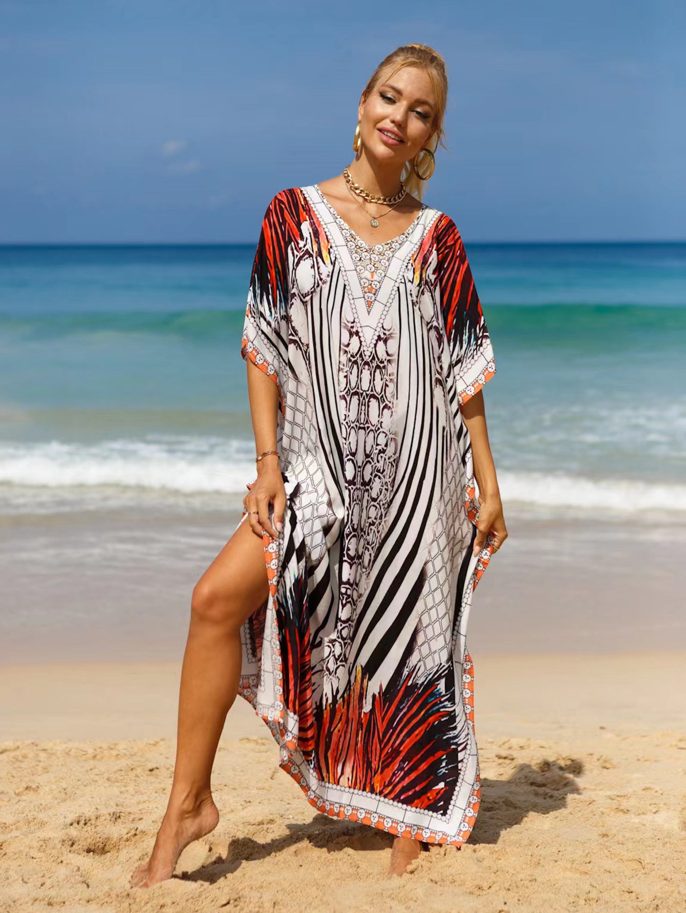 Bohemian Beach Cover Up Dress For Women - Flowy Long Maxi Dress, Lightweight Cotton Blend, Plus Size Available