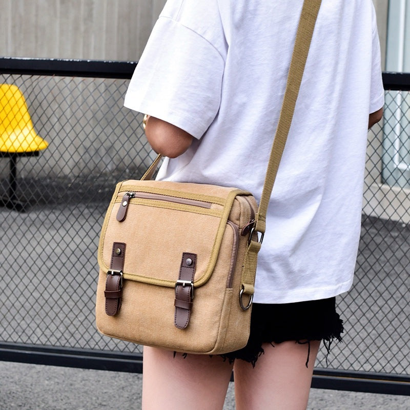 Unisex Casual Canvas Shoulder Bag For Daily Use Urban Style Solid Colors Brown Khaki Black