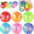 Random assortment of multicolor glitter squeeze stress ball toys, round balls