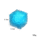 Blue translucent squishy cube toy, bubble texture; 5.5 cm shown.