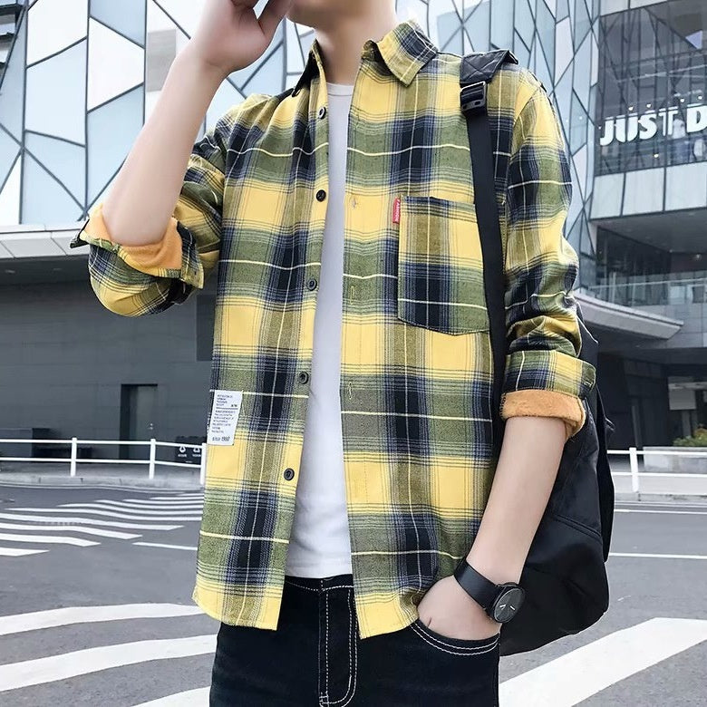 Men's Warm Thickened Korean Slim Fit Shirt Trendy Handsome Coat