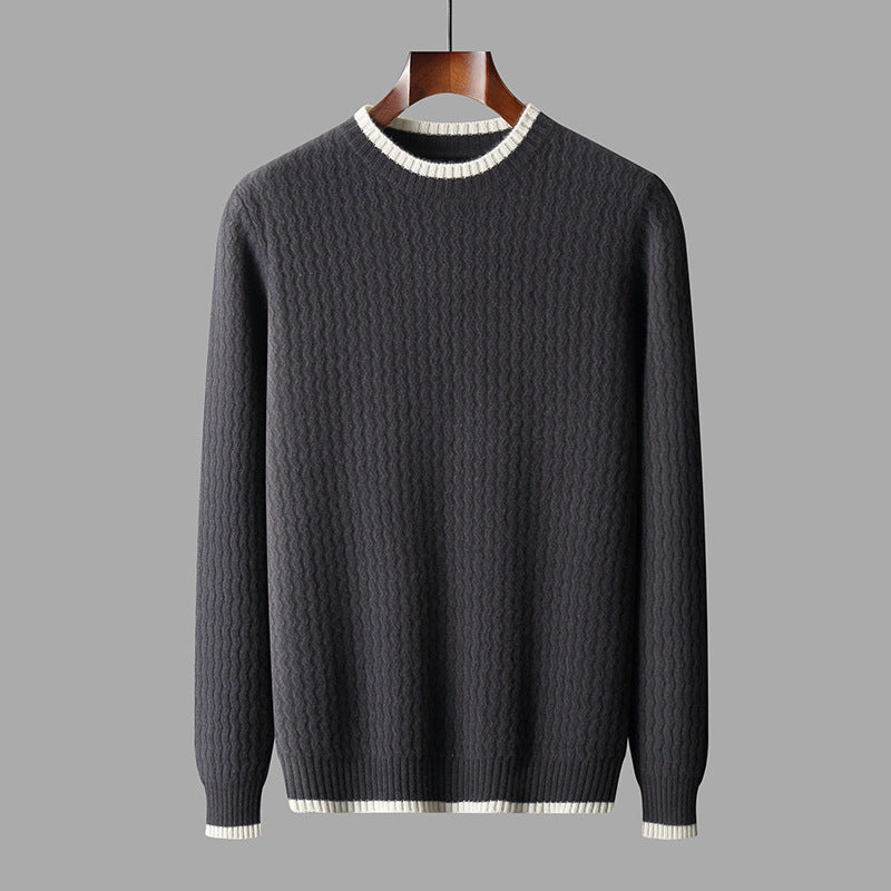 Men's Round Neck Twisted Design Color Matching Sweater