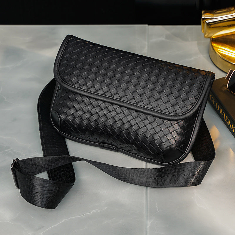 Premium Leather Plaid Check Shoulder Bag For Men Urban Street Style Crossbody Bag