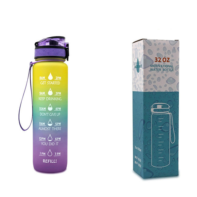 1L Motivational Water Bottle with Time Markers - Tritan Sports Bottle