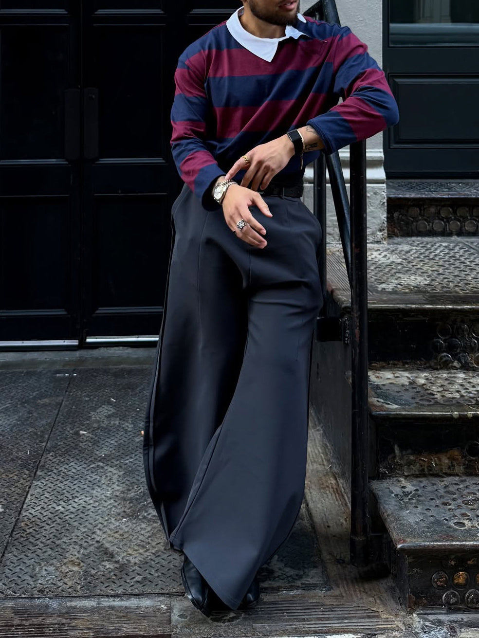 Elegant Grey Scimitar Wide-Leg Pants